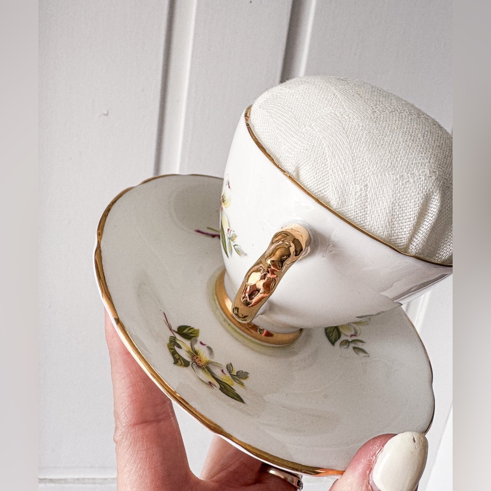 Repurposed Handmade Vintage Tea Cup Pincushion - Picture 7 of 9